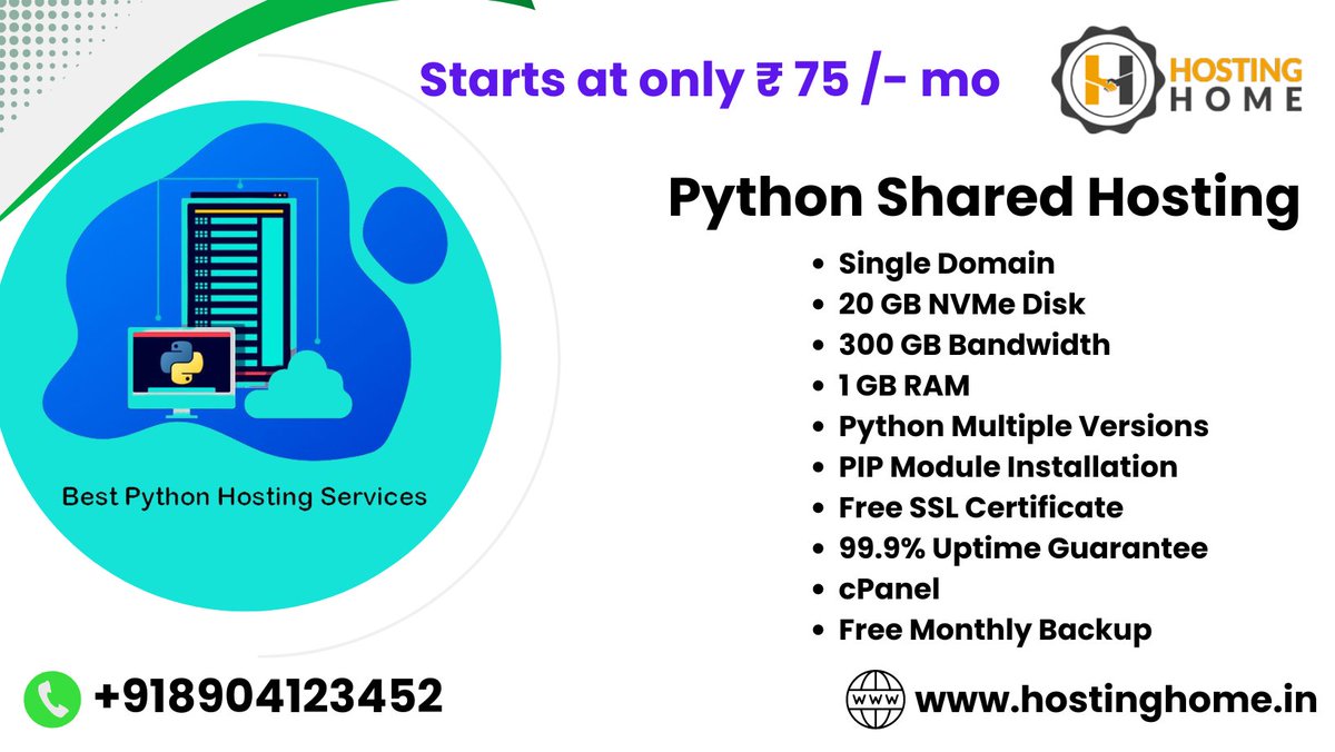 Hostinghome1's tweet image. Unleash the Power of Python! Our Python Shared Hosting offers seamless performance and support for your Python projects. Get started today with Hosting Home.
Visit Us
hostinghome.in/python-hosting/
Contact us
+918904123452
+918904255424
#PythonHosting
#SharedHosting
#PythonWebHosting