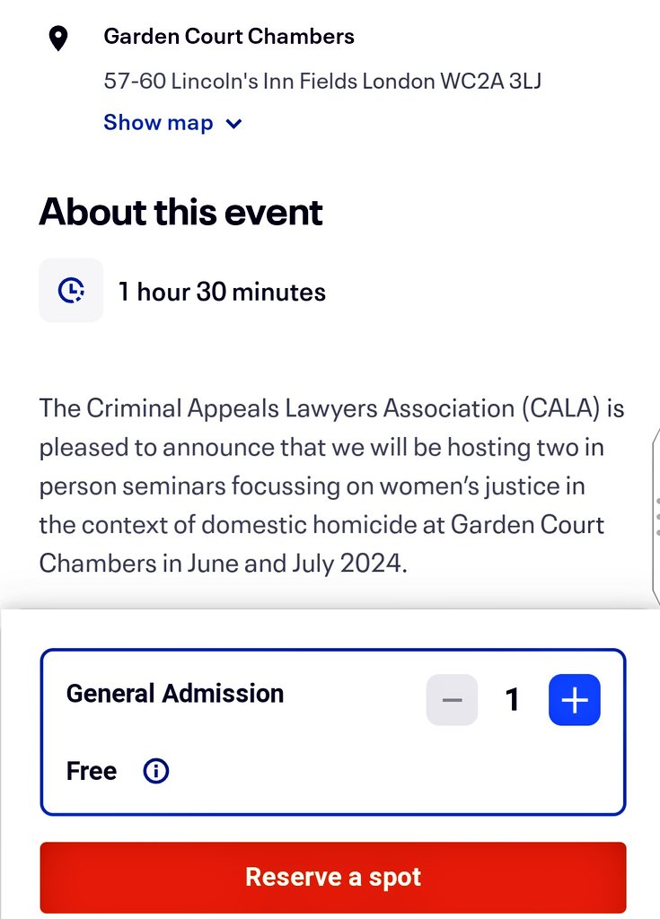 📢 Book now to avoid missing out on our series on Law reform and best practice in domestic homicide cases & women's justice. Free and in-person Tix going fast... 19 June event on Law Reform  eventbrite.co.uk/e/womens-justi… 11 July event on best practice  eventbrite.co.uk/e/womens-justi…