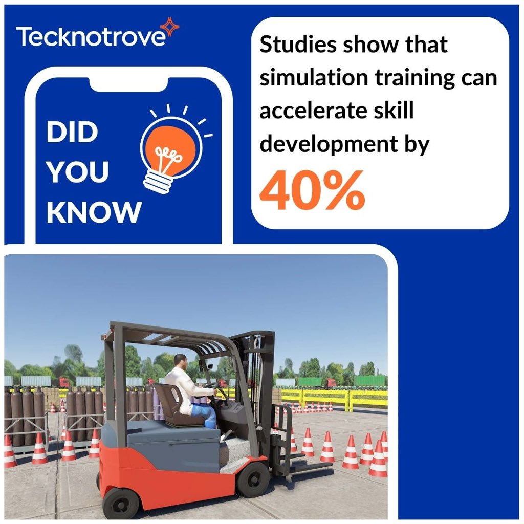Studies show that #simulation #training can accelerate skill development by 40%

#vocationaltraining #skilldevelopment #skilling
#TVET #reskilling #upskilling #RPL #technnicalskills #forklift #tecknotrove