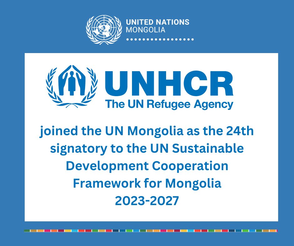 @Refugees НҮБ-ын Дүрвэгсдийн асуудал эрхэлсэн Дээд Комиссарын газар нь НҮБ-аас Монгол Улсад 2023-2027 онд хэрэгжүүлэх Тогтвортой хөгжлийн хамтын ажиллагааны хүрээ баримт бичигт нэгдэн орлоо. Ийнхүү, НҮБ-ын 2⃣4⃣ байгууллага Монгол Улсын хөгжилд хувь нэмрээ оруулан ажиллах боллоо.
