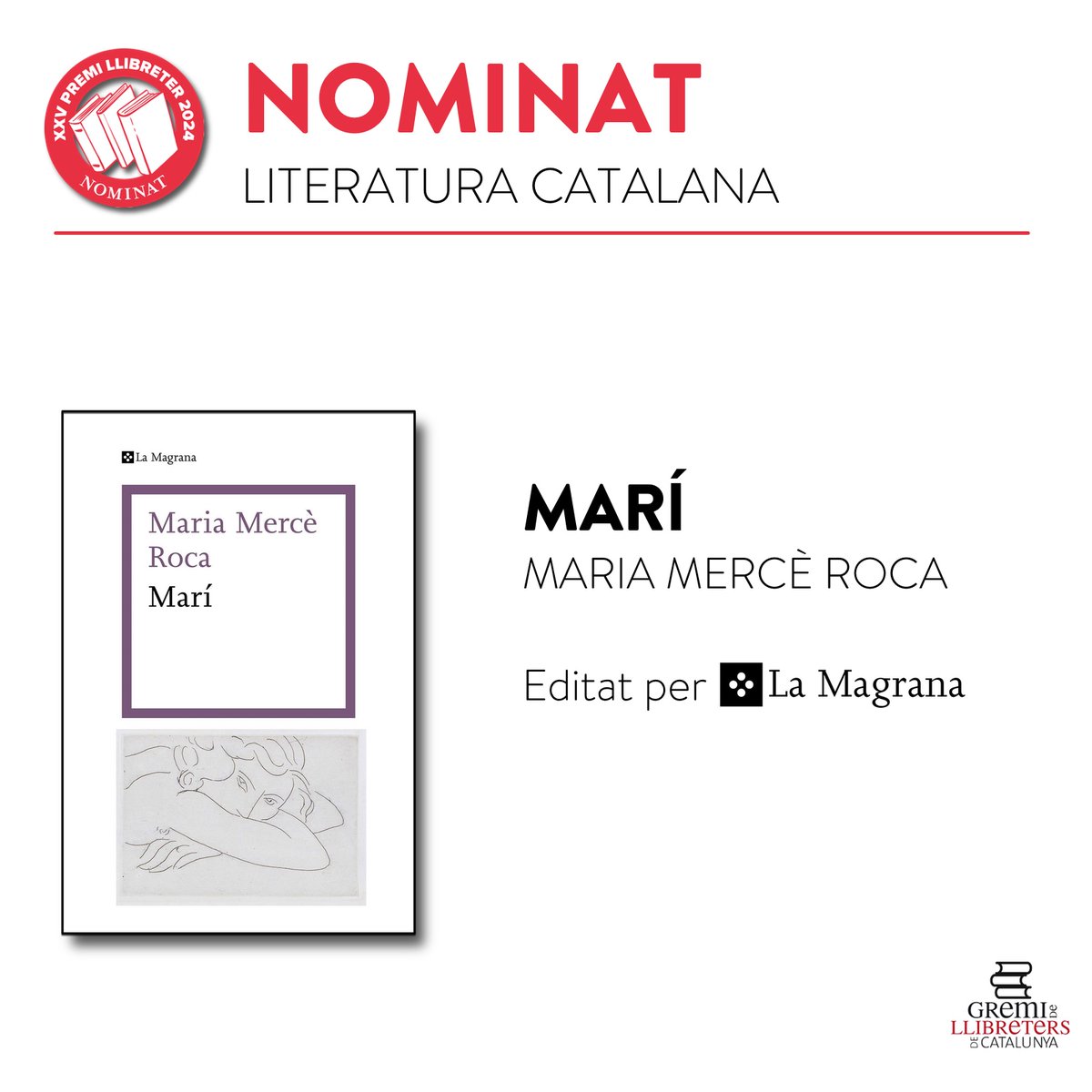 🔴NOMINAT AL XXV #PremiLlibreter. LITERATURA CATALANA. 📕'Marí' 🖋️Maria Mercè Roca @MariaMerceRoca 📚Editat per @La_Magrana #llibreries