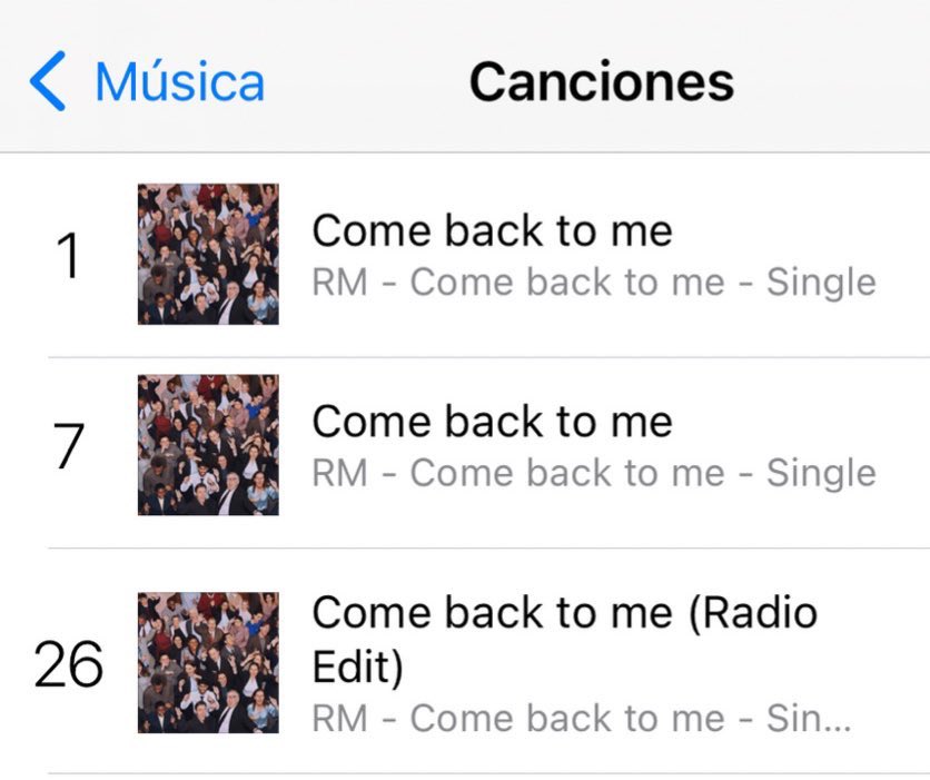 Top Canciones iTunes México (All Genres) 🇲🇽 #1 Come back to me - single #7 come back to me #26 Come back to me (Radio Edit)