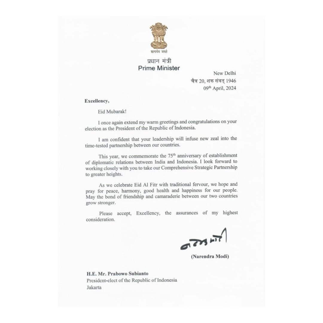 It is an honor for me to receive a congratulatory letter from the Prime Minister of India, H.E. Narendra Modi, which was delivered directly by the Ambassador of India to Indonesia H.E. Shri Sandeep Chakravorty. India and Indonesia have shared a long history of cultural,…