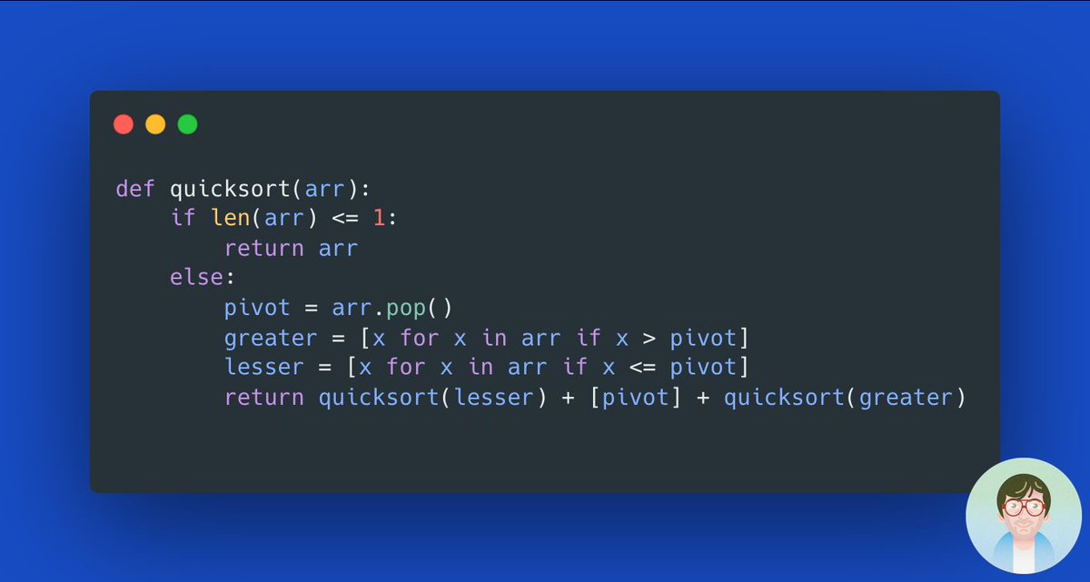 3️⃣ Python Example: Here’s in the image above a simple implementation of QuickSort in Python.
#PythonCode #TechTips