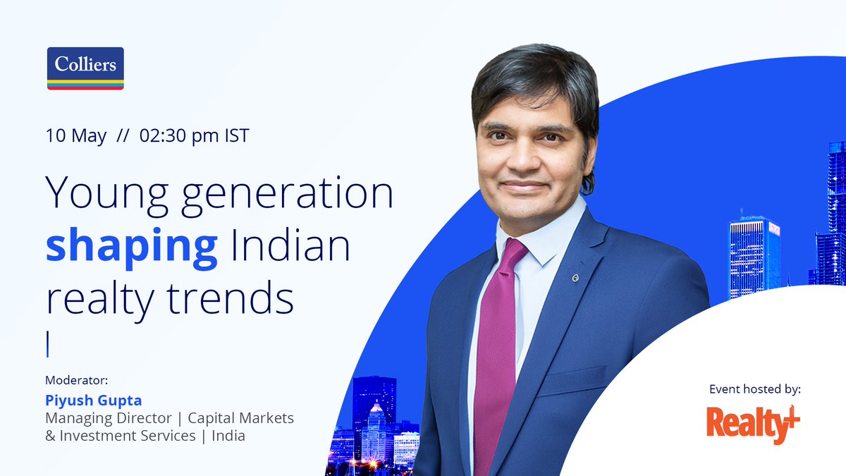 We are pleased to share that Piyush Gupta will be the moderator at the session on ‘Young Generation Shaping Indian Realty Trends’ at the upcoming 4th Realty+ 40under40 Conclave & Excellence Awards – 2024.

Learn more- ow.ly/ktZB50RB4nW

#ColliersIndia #capitalmarkets #event