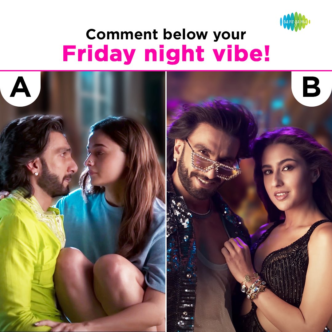 On some Fridays we are 💃🏻🕺🏻
While on other Fridays we are 😴😴

What’s your usual vibe? 👇🏻

#Saregama #SaregamaMusic #SongsbySaregama #RanveerSingh #AliaBhatt #SaraAliKhan #Friday #FridayMood