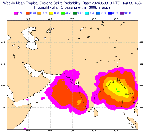 High chances for  #Summercyclone after may 20th in bay of bengal. MJO to visit Indian ocean next week with a strong phase of 3,4 which can help the system to organize more . Track yet to be decided, As per climatology  premonsoon cyclones will track northwards bangla/burma.