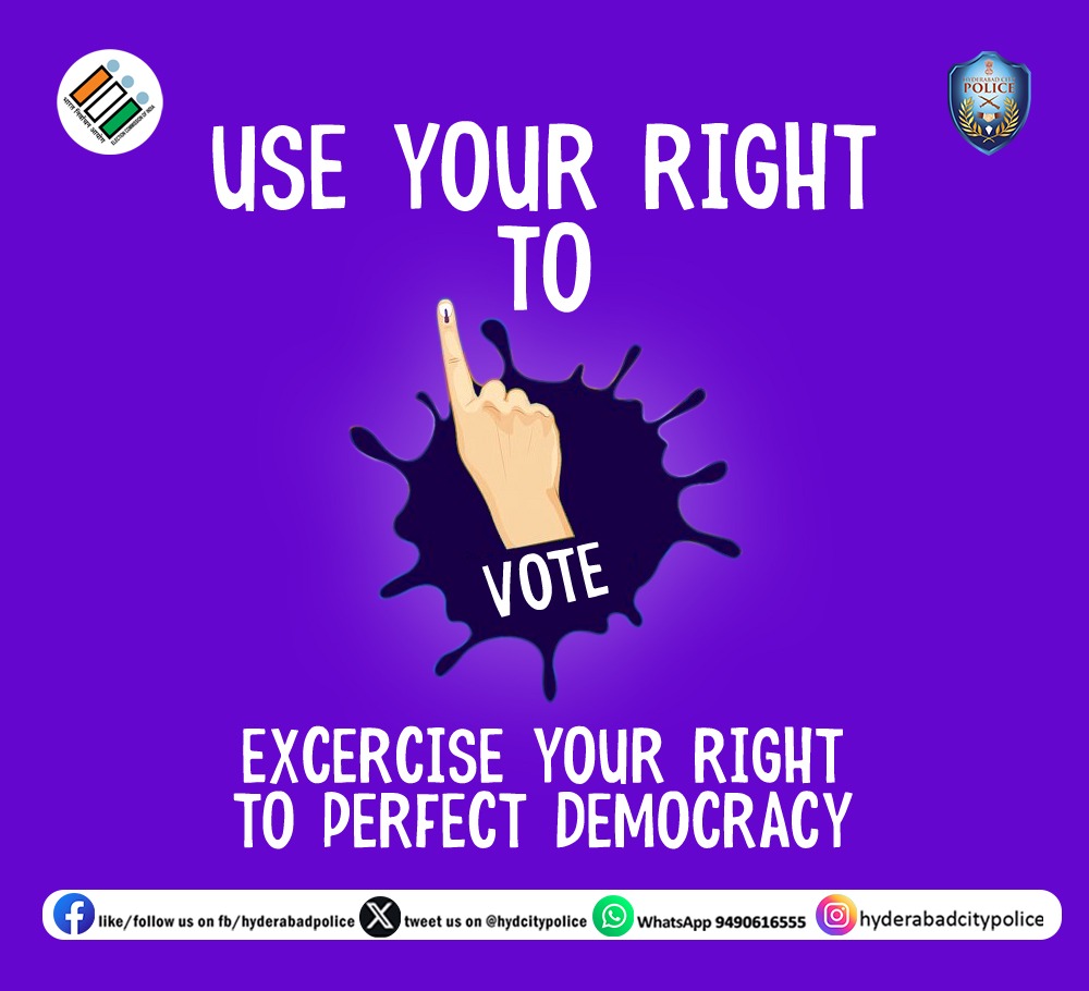 Exercise your right to vote.
మీ ఓటు హక్కును వినియోగించుకోండి.
#CastYourVote  3 days to go 🗓️ 13th May, 2024
#Vote #LokSabhaElection2024  #VoteForSure