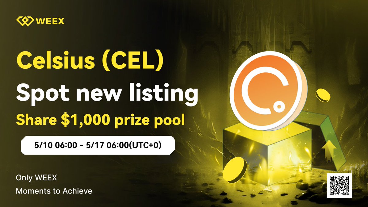 Celsius $CEL is listed on WEEX Spot!🔔 @CelsiusNetwork Listing on: May 10, 2024, 6AM UTC Trade At No Cost! 0⃣ weex.com/trade/cel_usdt Learn more >> weexsupport.zendesk.com/hc/en-us/artic… #weex #WEEXSpot #Bitcoin #ETH #CEL