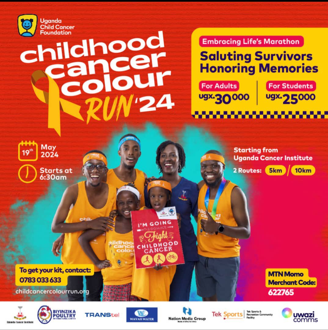 Why should you join the #ChildhoodCancerColourRun? @UgandaCancerIns receives 6-10 new children with cancer everyday. Out of 10, 7 end up abandoning treatment. The highest reason being transport.