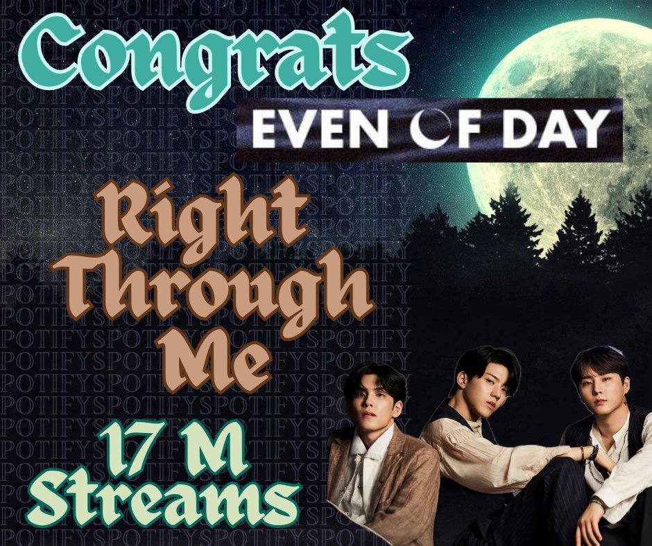 RebelCrewWorld's tweet photo. Congrats to Day6's subunit #EvenOfDay as #RightThroughMe hit 17M streams in the #Spotify update today! Give it another listen #MyDay π
https://t.co/XDinW7iKNy
#DAY6 #λ°μ΄μμ€ @day6official https://t.co/Q8b8Ie92c8