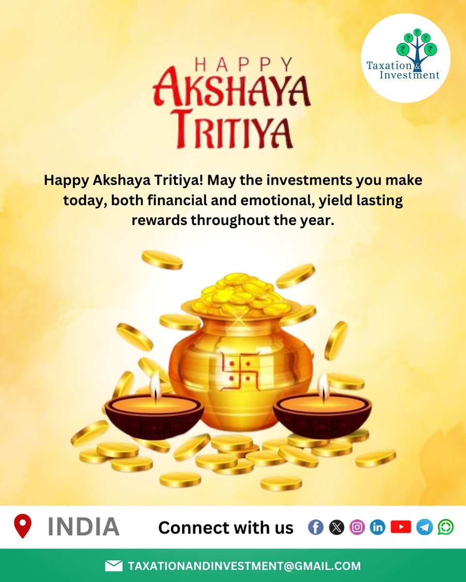 Happy Akshaya Tritiya! May the Investments you make today, both financial and emotional, yield lasting rewards throughout the year.

#akshayatritiya #FestivalOfJoy #FestiveCelebrations