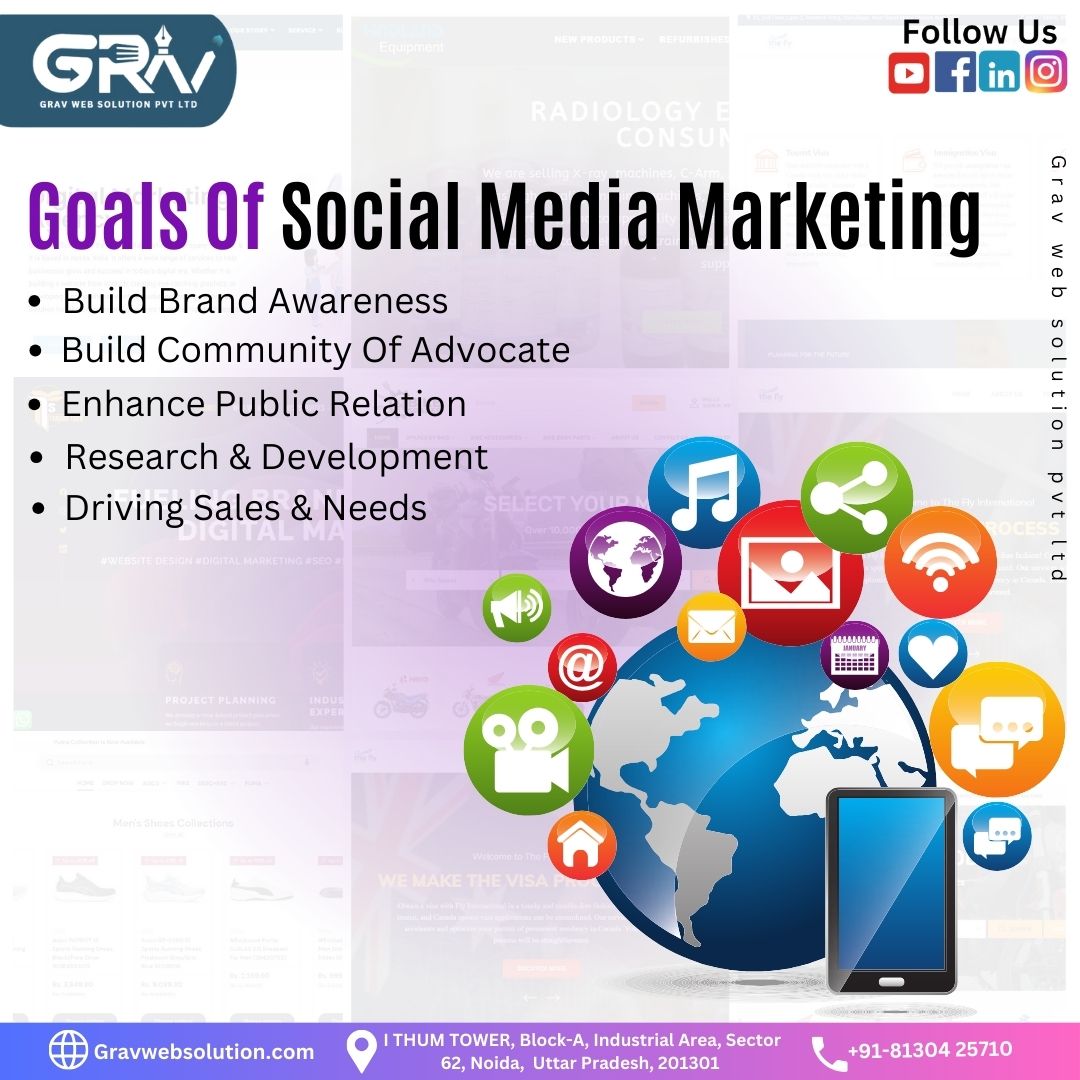Social media marketing improves a brand's direct customer communication capabilities. We offer digital marketing services to help your business reach customers in addition to online solutions for all of your digital platforms. 

#gravwebsolutionspvtltd #socialmediamarketing