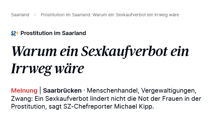 Die @szaktuell (Saarbrücker Zeitung) hat in den vergangenen Wochen zahlreiche Artikel über #Sexarbeit gebracht und dabei wirklich sehr differenziert berichtet. Bravo! Über den Pressreader (meist über Stadtbibliotheken zugänglich) kann man das alles lesen: pressreader.com/germany/saarbr…