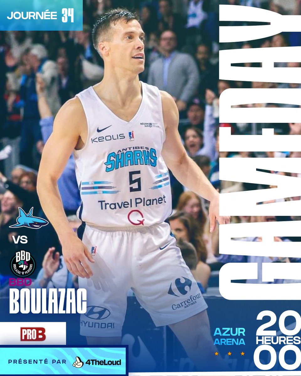 🌊 𝑪’𝑬𝑺𝑻 𝑪𝑬 𝑺𝑶𝑰𝑹 🦈 🏀 Dernier match de la saison régulière pour nos Sharks, qui reçoivent Boulazac ce soir à l’Azurarena 🏟️ 🤞 En cas de victoire Antibes peut encore croire aux Playoffs, nous aurons besoin d’une ambiance de feu dans la salle 🔥 #GoSharks