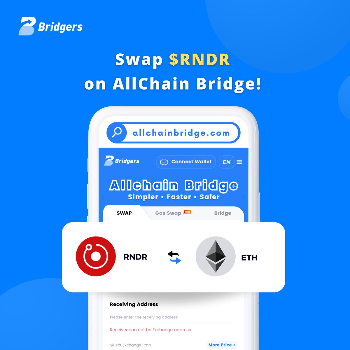 We are excited to announce that $RNDR from @rendernetwork is listed on AllChain Bridge! 🚀 Exchange $RNDR with over 400 #crypto assets across multiple chains and experience faster transaction speeds, low fees, and a user-friendly interface! 💪 🔗 SWAP NOW…