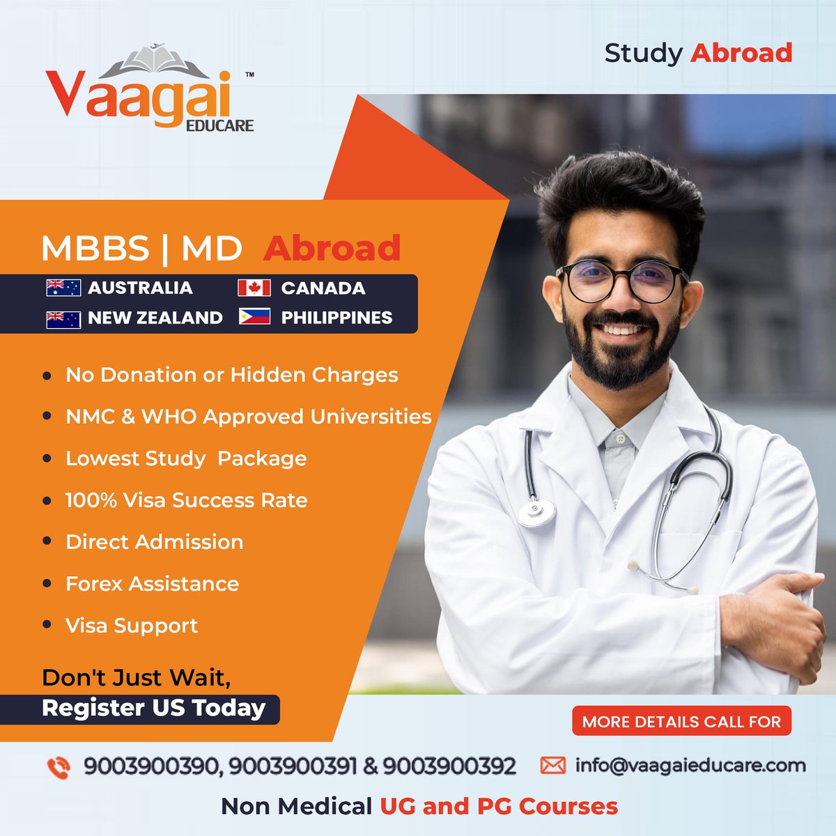 🌎 Study MBBS and MD abroad without any stress with Vaagai Educare!
🚫 No hidden fees.
🏫 NMC & WHO approved universities.
🌟 Register now and turn your dreams into reality!

☎ +91 9003900390 /+91 9003900391 / +91 9003900392
🌎 vaagaieducare.com

#mbbsabroad #VaagaiEducare