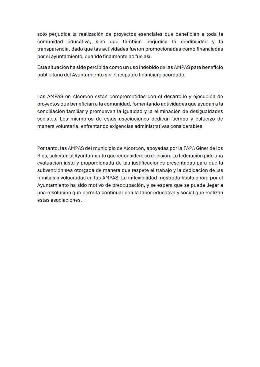 📢La delegación de Alcorcón de la Fapa Giner de los Ríos pide al ayuntamiento reconsiderar la denegación de subvenciones a las AMPA. ¡Es fundamental apoyar a las asociaciones de madres y padres para garantizar la educación de calidad de nuestros hijos! #Alcorcón #Educación