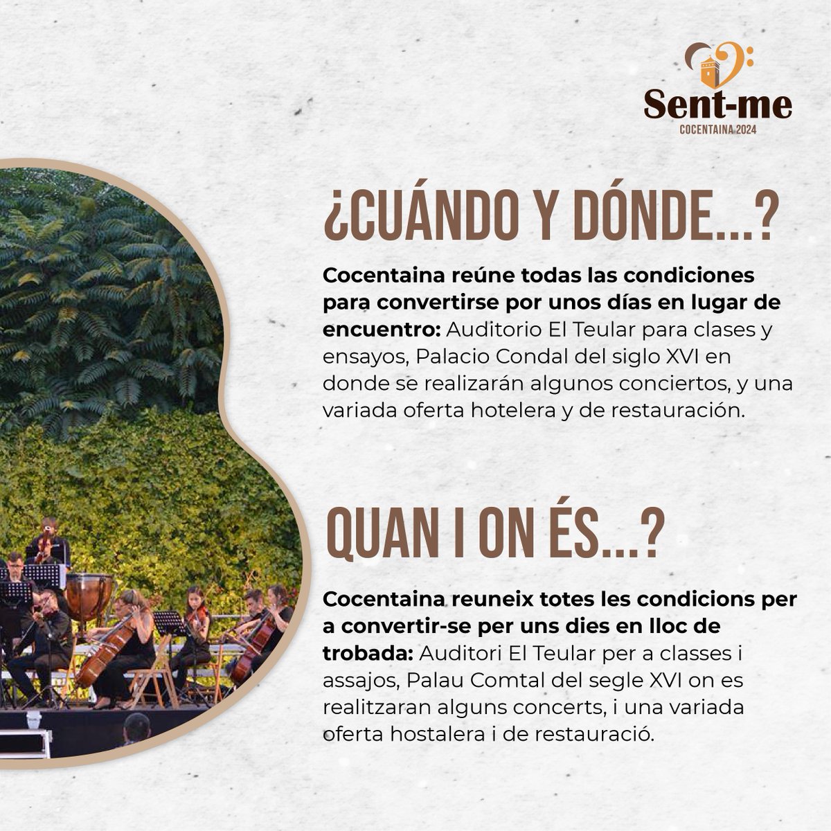 🎼🫶🏼 Quan i on celebrem enguany el SENT-ME?
Apunta les dates!
🎼🫶🏼 ¿Cuándo y dónde celebramos este año el SENT-ME?
Apunta las fechas!

#Cocentaina #Cultura #Música #formación #educación #formaciónmusical <a href="/IgnacioGVidal/">Ignacio García-Vidal</a>
