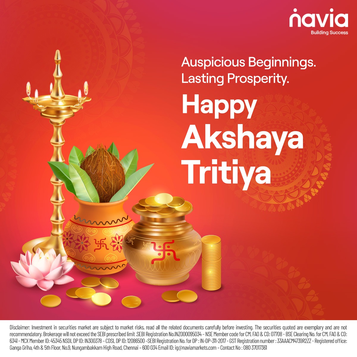 Start your investment journey on the auspicious day of Akshaya Tritiya! Together, let's unlock your financial potential and cultivate a future filled with abundance. Happy Akshaya Tritiya!

#Navia #TrustedTradingPartner #TradeSmart #FinancialFreedom #InvestingJourney #StockMarket…