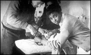 American nurse Salaria Kea was rejected as a flood relief volunteer in the US MidWest in 1936 because she was black. Not an issue in Republican Spain. Here she is working at Villa Paz. IB Hospital, Saelices SE of Madrid, where she was head nurse over 5 white American nurses