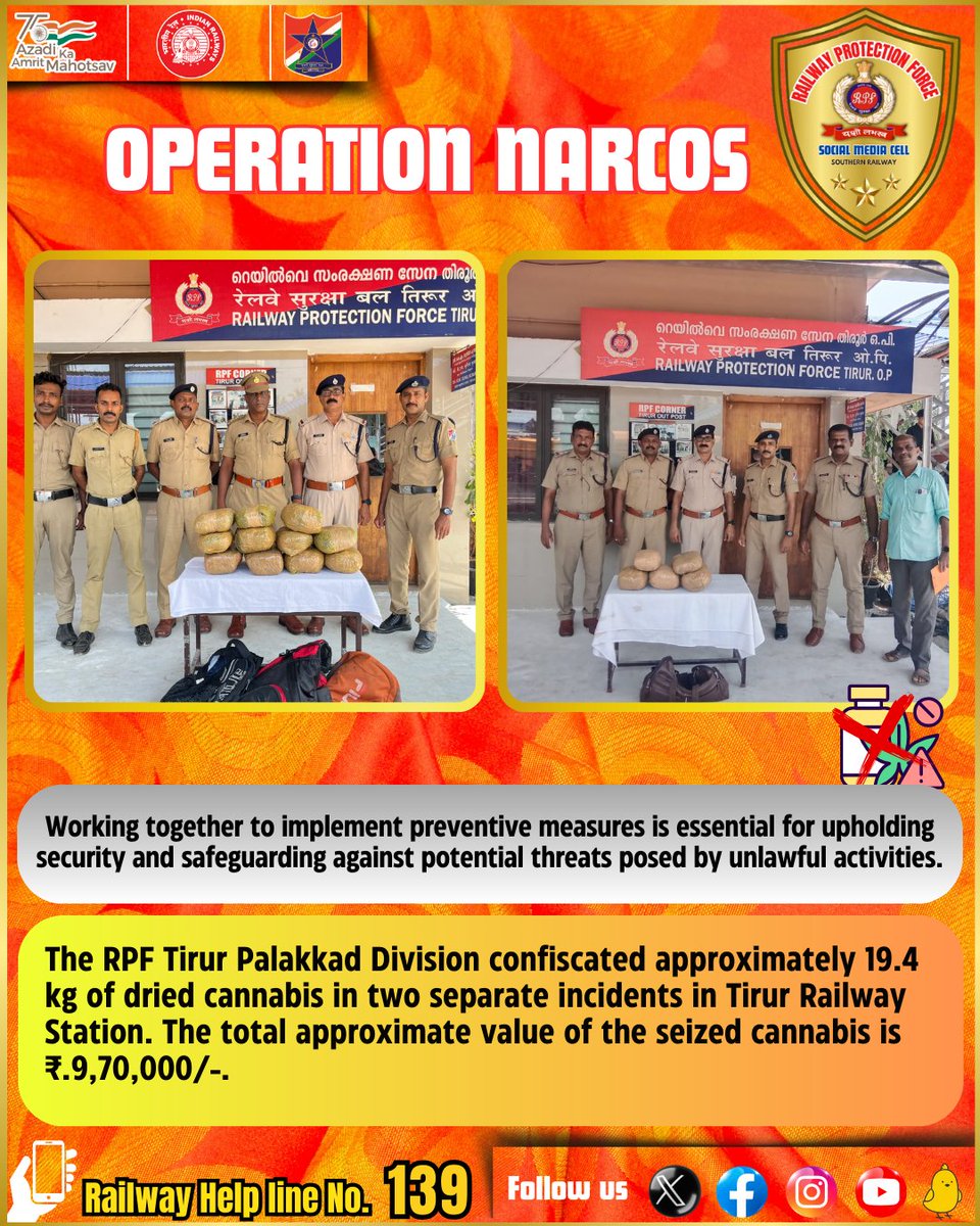 #operationnarcos #RPF #RPFSR #Goodwork #Railways #southernrailways @RailMinIndia @RPF_INDIA @GMSRailway