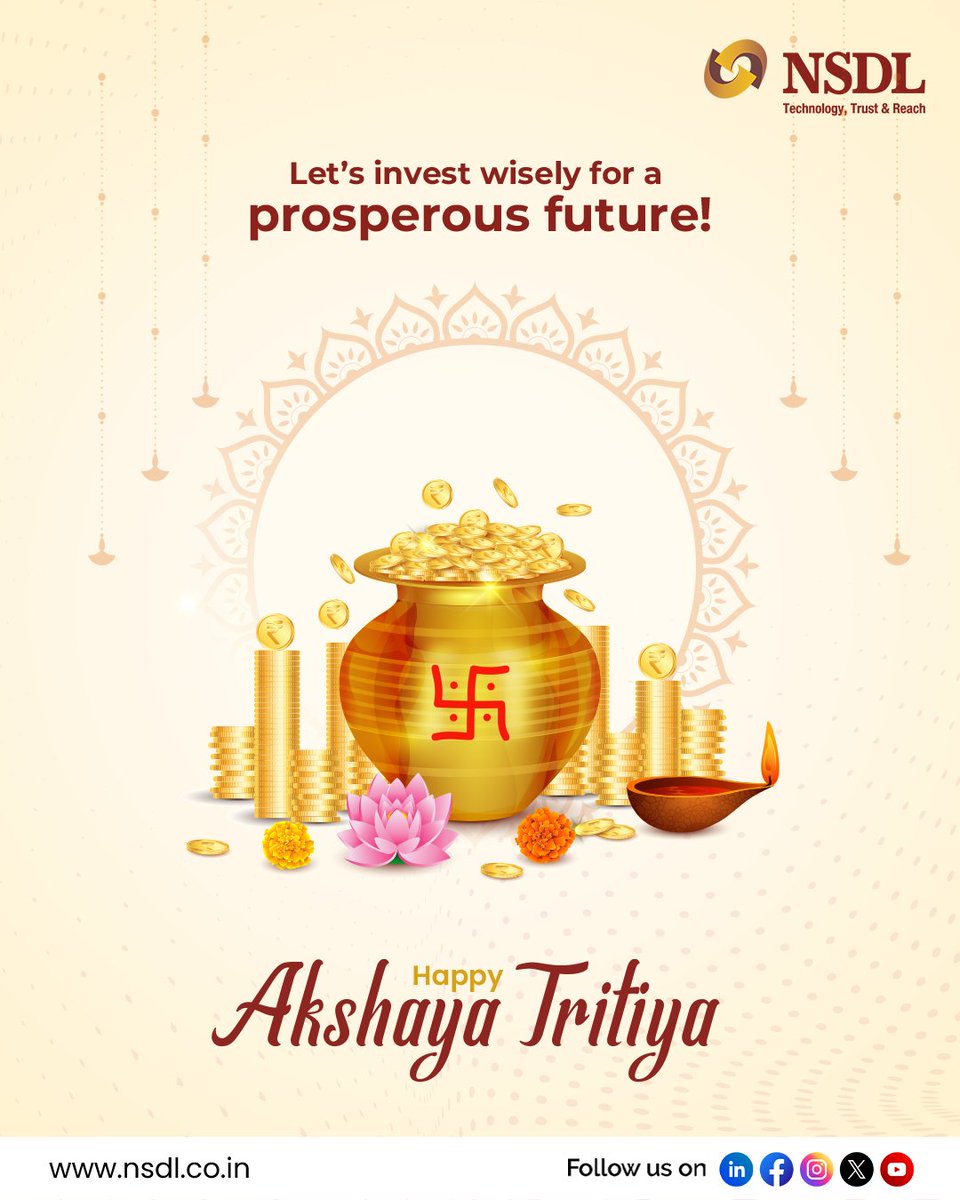Akshaya Tritiya,The perfect day to start building your financial legacy. Invest in your future and make your wealth grow. #akshayatritiya #akshayatritiya2024 #NSDL #capitalmarket #investment #invest #finance #demat #depository #prudentinvestor #ResponsibleInvesting #Sharemarket
