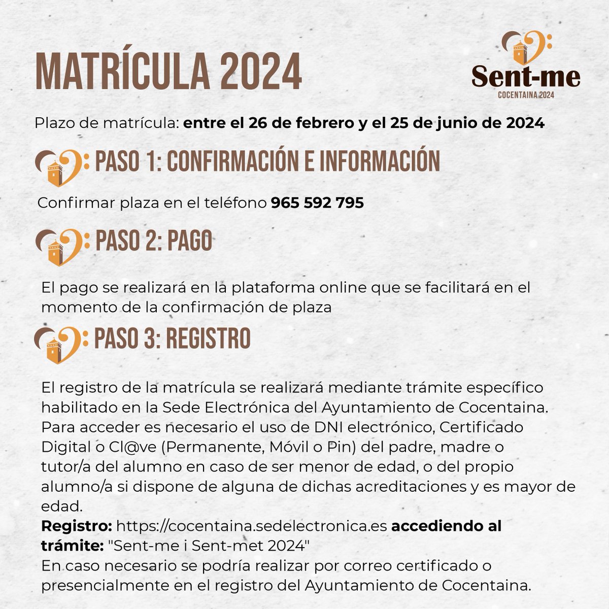 ¿Cómo me matriculo en el SENT-ME 2024? ¡Es muy fácil! Aquí te lo explicamos paso a paso.
// Com em matricule en el SENT-ME 2024? És molt fàcil!
Ací t'ho expliquem pas a pas.
#Cocentaina #cursoverano #música #cultura #formación <a href="/IgnacioGVidal/">Ignacio García-Vidal</a>