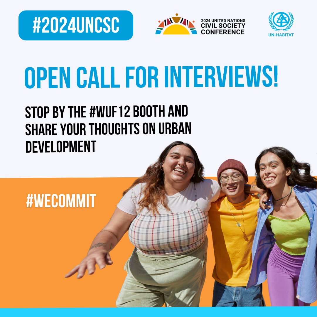 🎤 Join us at World Urban Forum’s booth during the #UNCSC2024! We're conducting interviews with participants, and we want to hear YOUR voice. Share your insights, ideas, and visions for urban development with us. Let's make a difference together! #WUF12 #WeCommit @UNDGC_CSO