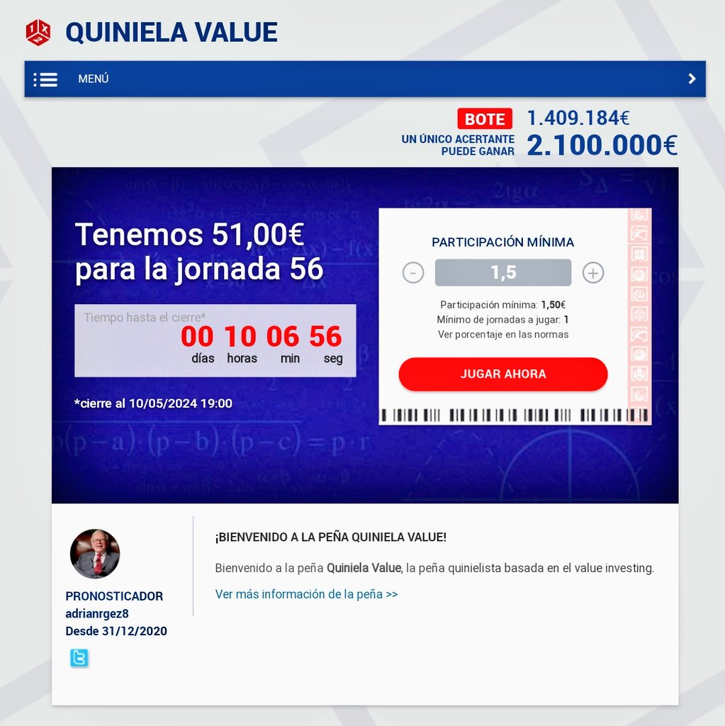 quiniela_value's tweet photo. ⚽ ¡Buenos días, quinielistas!

💰 Recordad que HOY tenemos jornada, donde además hay un bote en juego de 1,4 millones de euros. Juega con nosotros!

https://t.co/oMn0lWTi4s

#Quiniela https://t.co/C2qmGc92RU