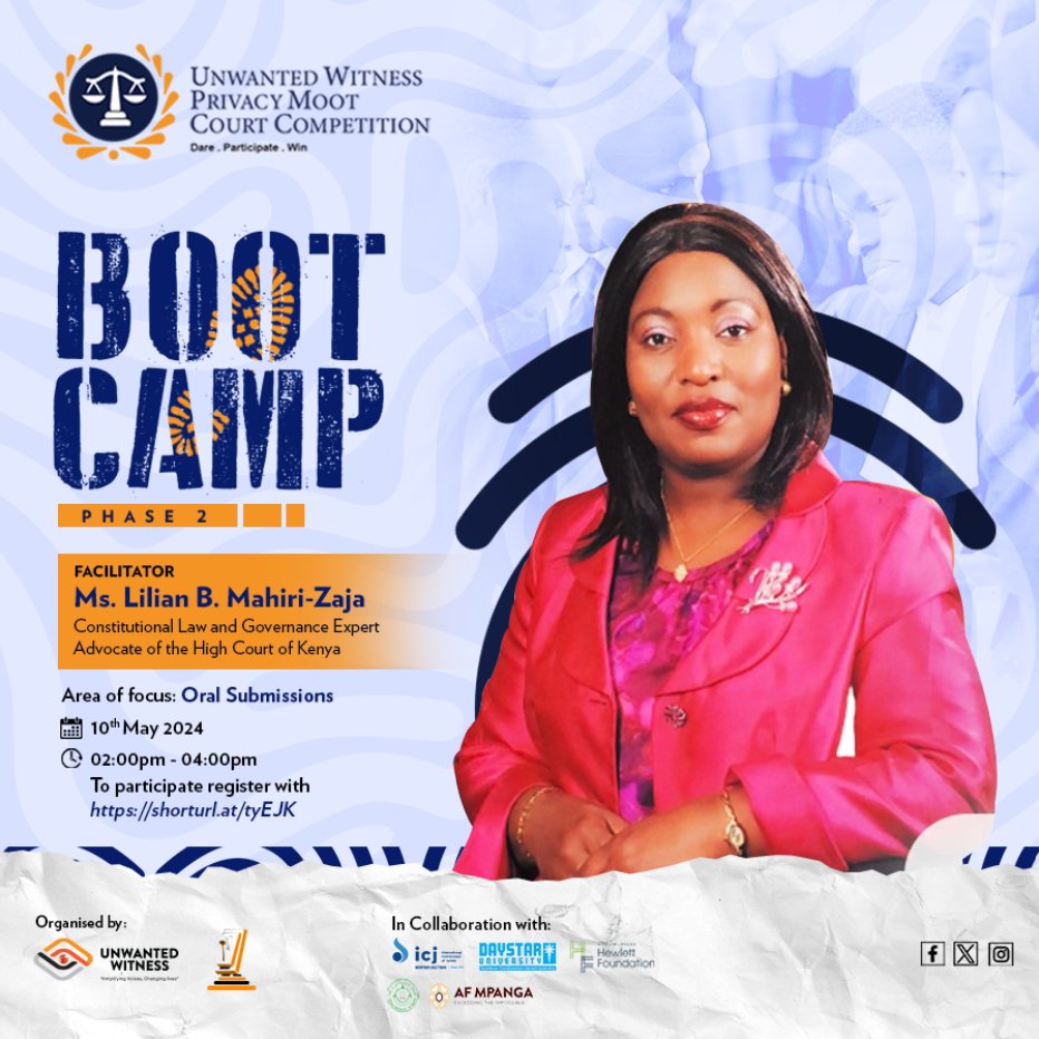 Get ready to learn from the best! Meet our expert facilitators, Dr. Victor Lando and Ms. Lilian B. Mahiri-Zaja. They're all set to coach us on oral advocacy today in phase two of the #UWPrivacyMoot24. Register now to participate shorturl.at/tyEJK