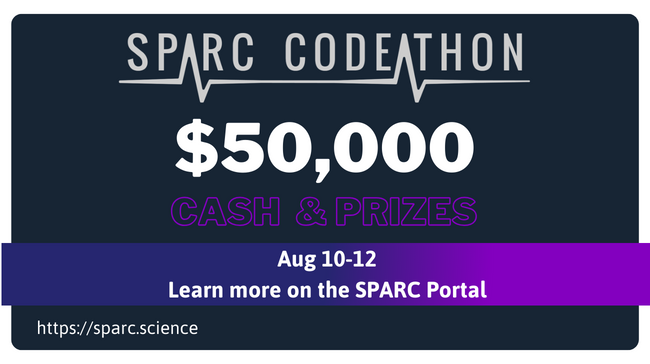 Are you a coder? Check out this 3-day codeathon from @SPARC_science for some sweet prizes! The best part? Registration is ✨free✨ - register here: bit.ly/436EHlt #FAIR #OpenData #OpenScience