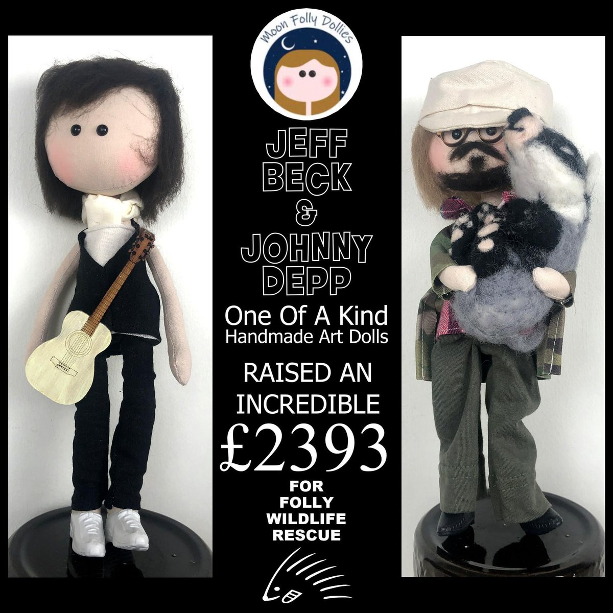 Thank you so much to Moon Folly Dollies for the wonderful dolls which raised an incredible sum to help us care for UK wildlife in need 🦡🦔🦉  Plus a huge thank you to #JohnnyDepp for offering to sign his doll which sent the bidding sky high!  It really is very much appreciated❤️