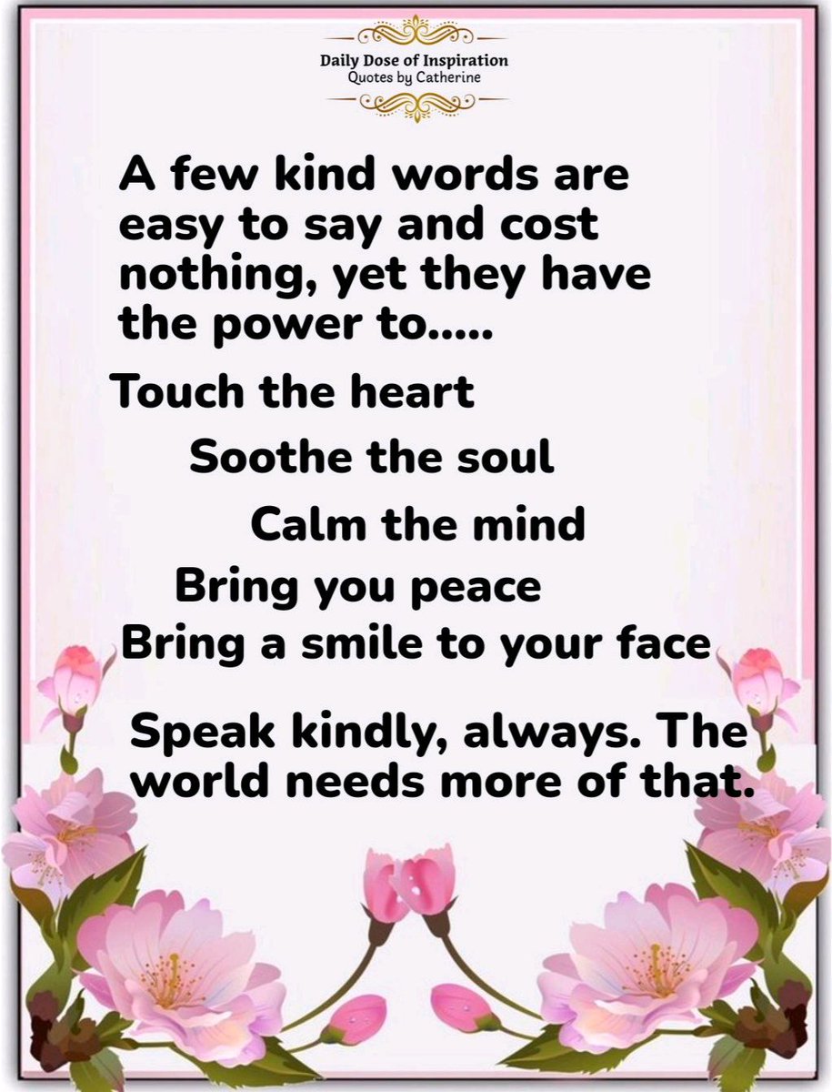 Speak kindly always. The world needs more of that. 🩷🖤🩷

.
#kindnessmatters #AlwaysBeKind #Kindness #Dailydoseofinspiration #quotesbycatherine #BOOMchallenge #spreadkindness #MakeAdifference