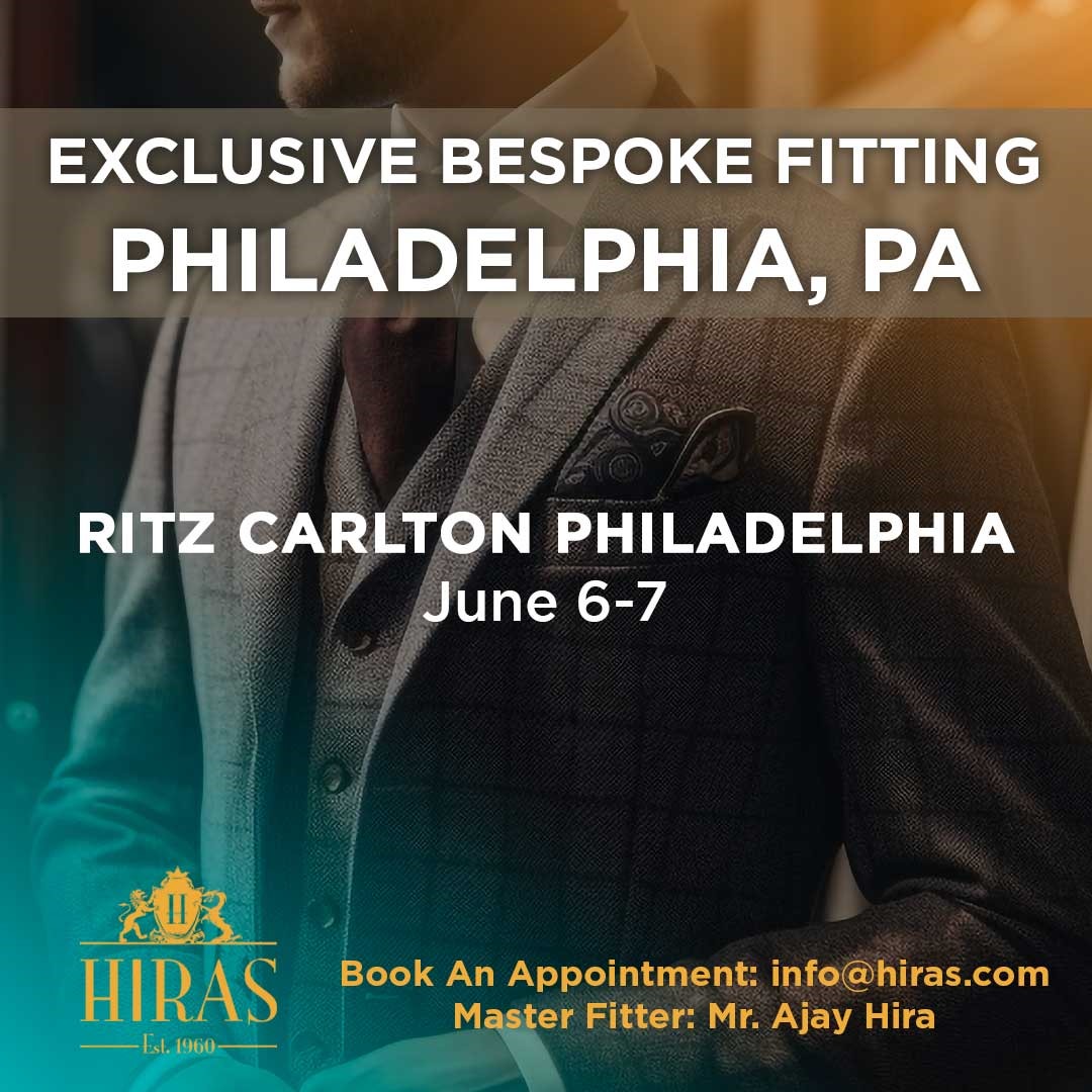 Mark your calendars for our exclusive two-day bespoke fitting event in #Philadelphia on June 6-7! Schedule your appointments in advance. Email us at info@hiras.com or book an appointment online hiras.com/Trip-Schedule #bespoketailoring #custommade #hirasbespoke