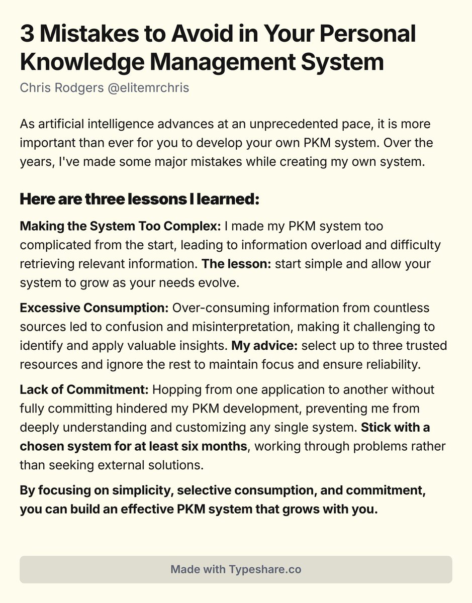 3 Mistakes to Avoid in Your Personal Knowledge Management System.

#ship30for30 #buildinpublic #pkm