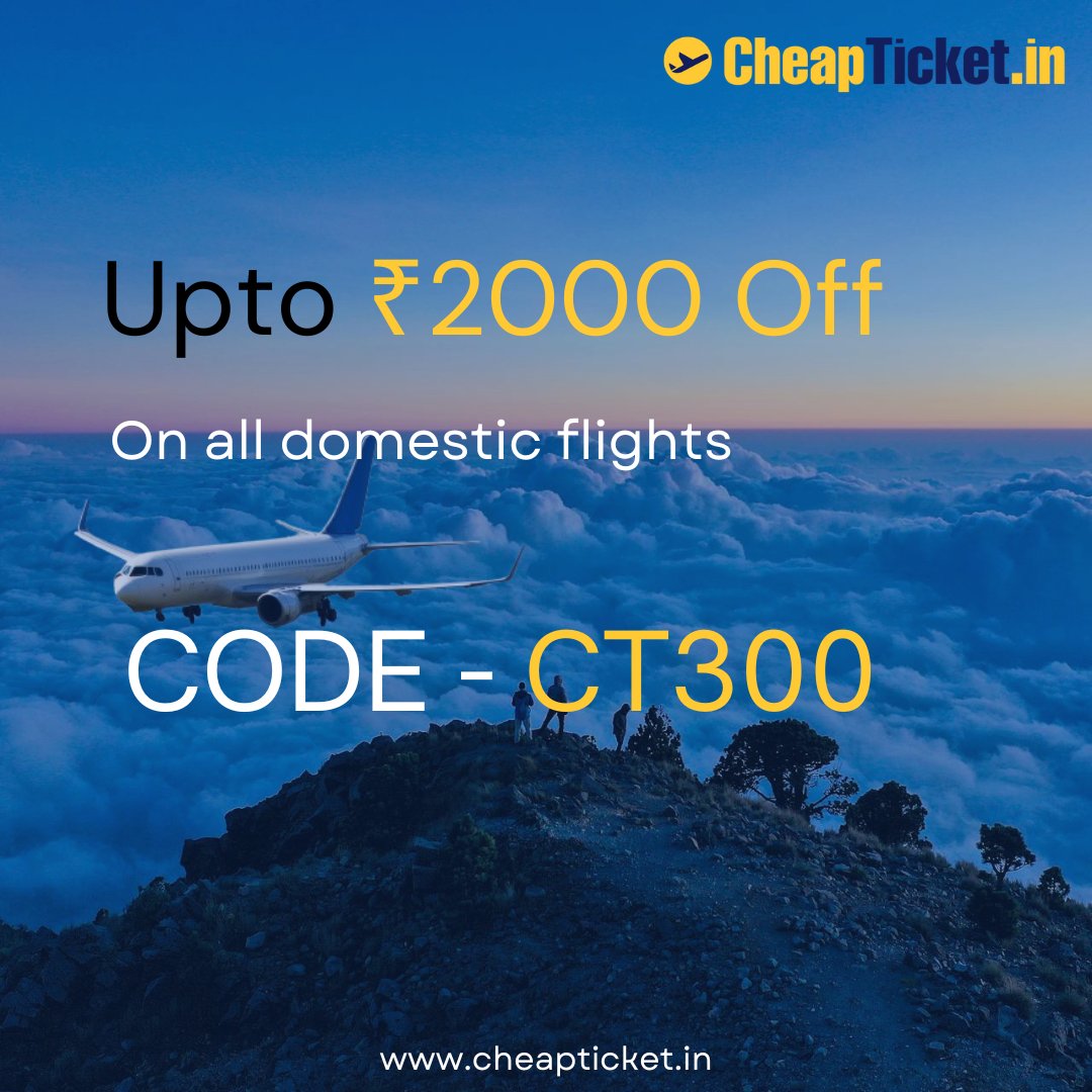 cheapticketin's tweet photo. Embark on your next adventure with unbeatable savings! Get ready to explore the beauty of India with up to ₹2000 off on all domestic flights.  

Book Now - https://t.co/tDjqw1YdFu #flightdeals 

#flightdiscounts #greatdeals #offers https://t.co/G6K3sgSz2k