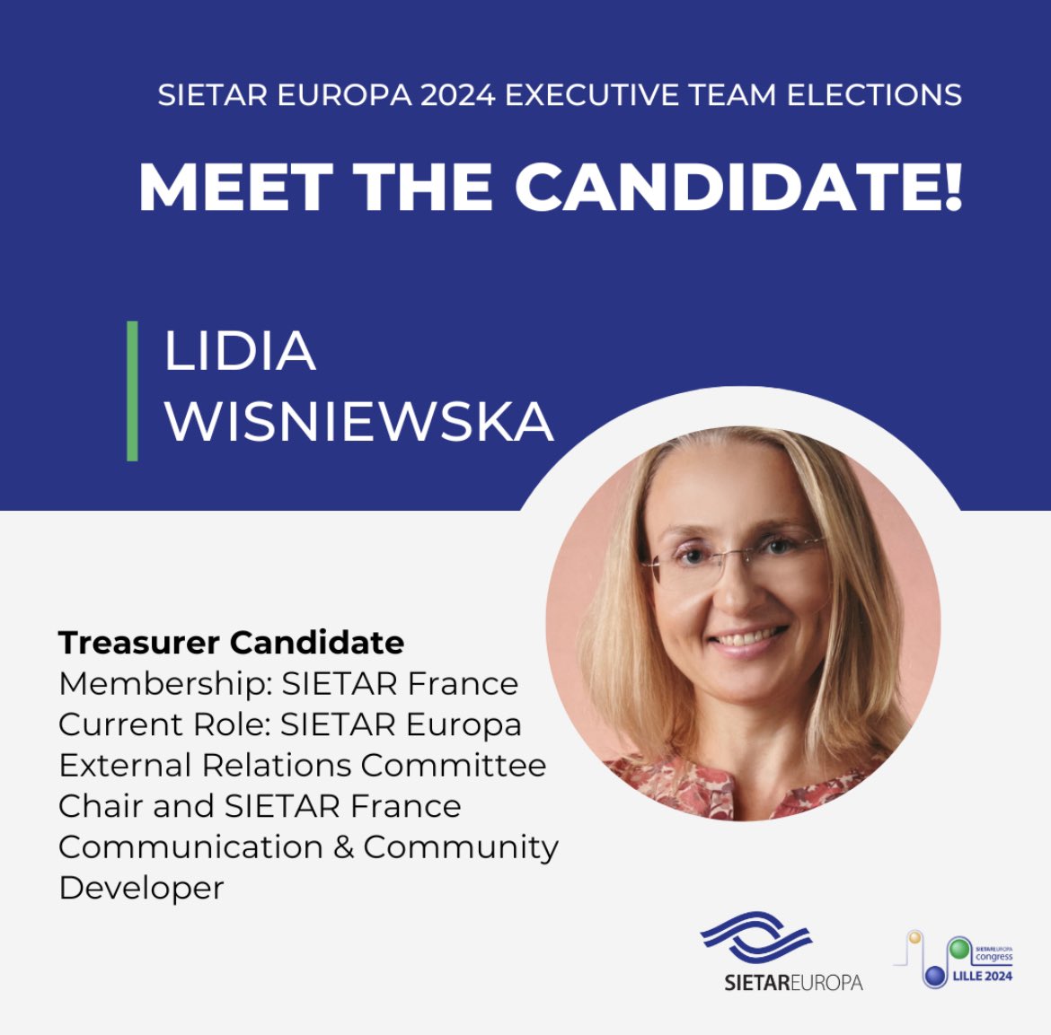I have an honour to be a candidate for Treasurer in @SIETAREUROPA 🇪🇺Executive Team.

Join our Town Hall 19/05/2024 

And Election online or during #SietarEuropa Congress in Lille, 7 June 2024

#CommunityOfPractice 
#interculturality 
#SIETAR 
#ConversationMatters 🌍🌎🌏
