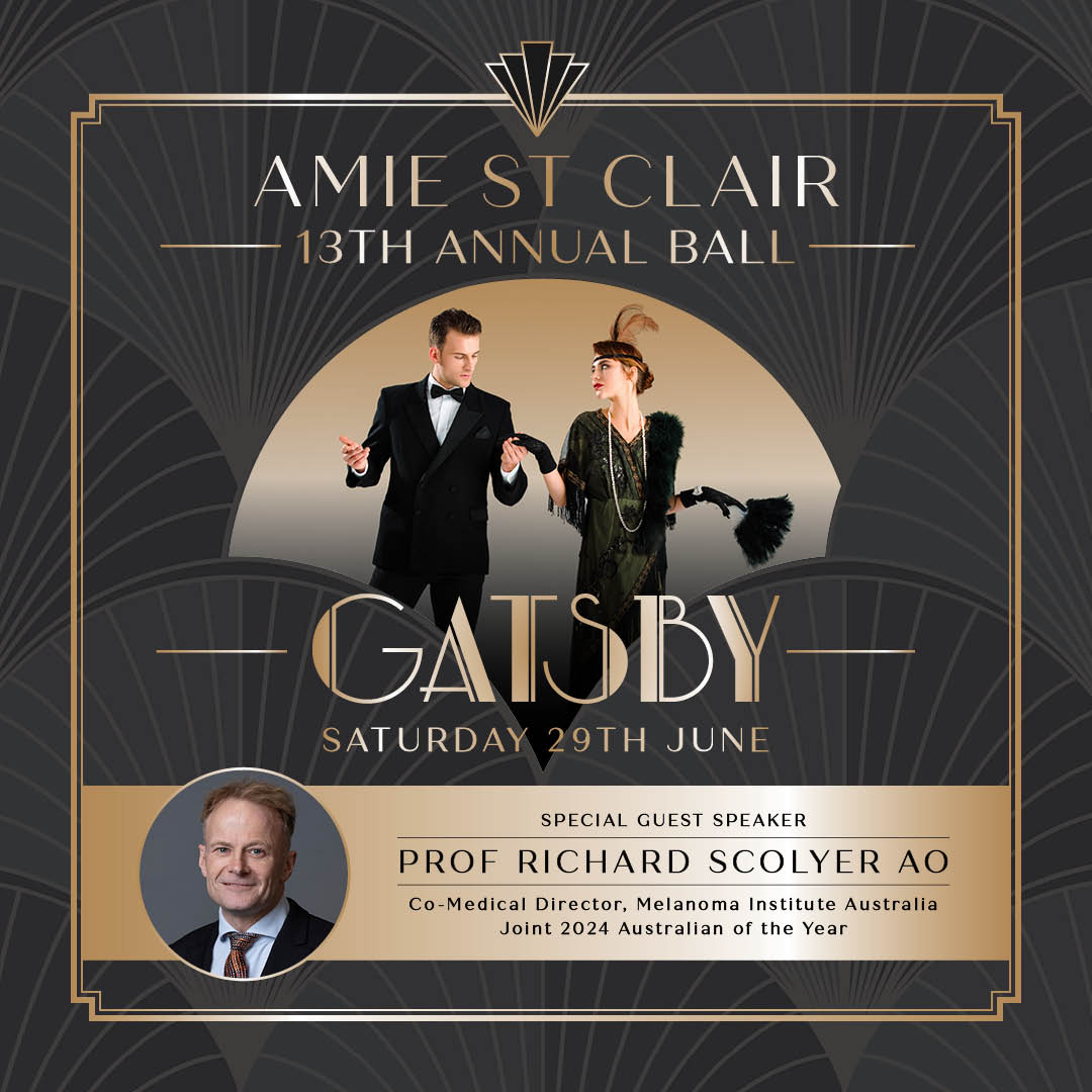 MIA Amie St Clair Melanoma Ball. Special guest speaker @ProfRScolyerMIA, MIA Co-Med Director & joint 2024 @ausoftheyear will share melanoma research breakthroughs & insights into his brain cancer journey. Dinner, dancing, #Gatsby theme. Wagga Sat 29 Jun. trybooking.com/CQSLI