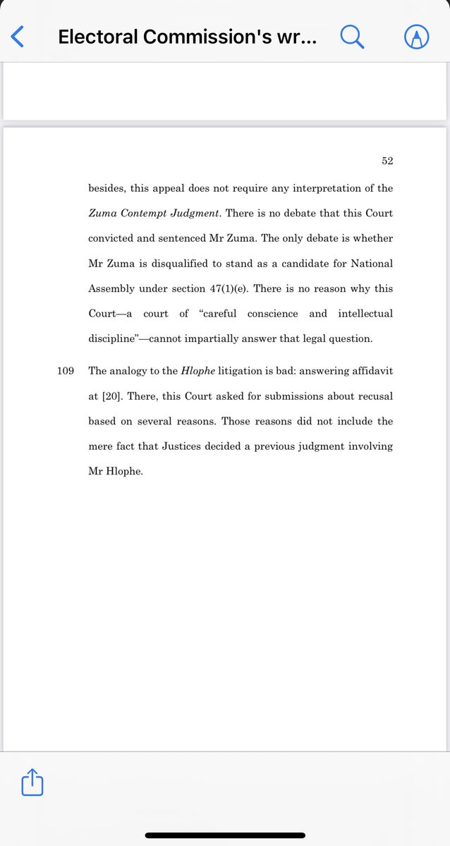 The apex court will first hear the counter application launched by former President, JZ before the IEC’s appeal. IEC argues that burden rests on Zuma to prove bias. Test for reasonable apprehension of bias is that suspicion of bias must be that of a reasonable person #sabcnews