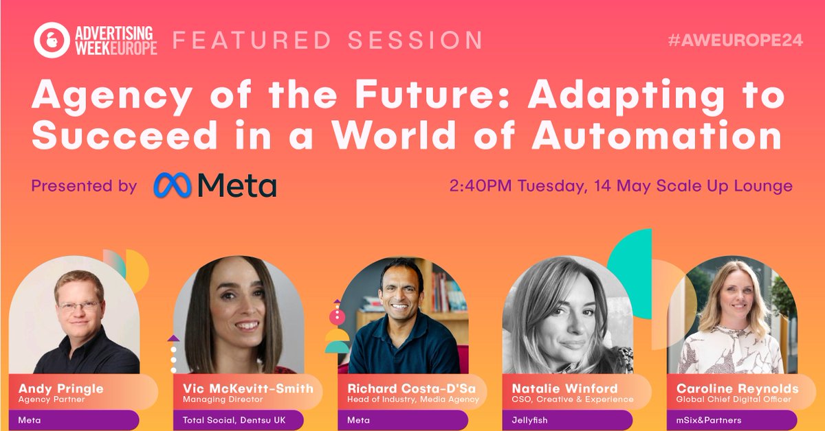 Explore the agency of tomorrow and join a panel of agency leaders at #AWEurope24 as they share success stories and discuss adapting to the evolving landscape. Gain insights from @Jellyfish, @Dentsu UK, @Meta and mSix&Partners. Find out more ⬇️bit.ly/4b8OydJ