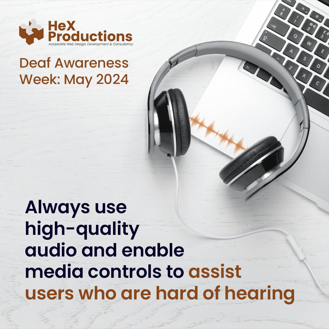 To assist people online who are hard of hearing to listen to your media, ensure that your audio is high-quality and media controls are present. As an added bonus, clear audio with minimal background noise also helps with the accuracy of automated captions! #DeafAwarenessWeek