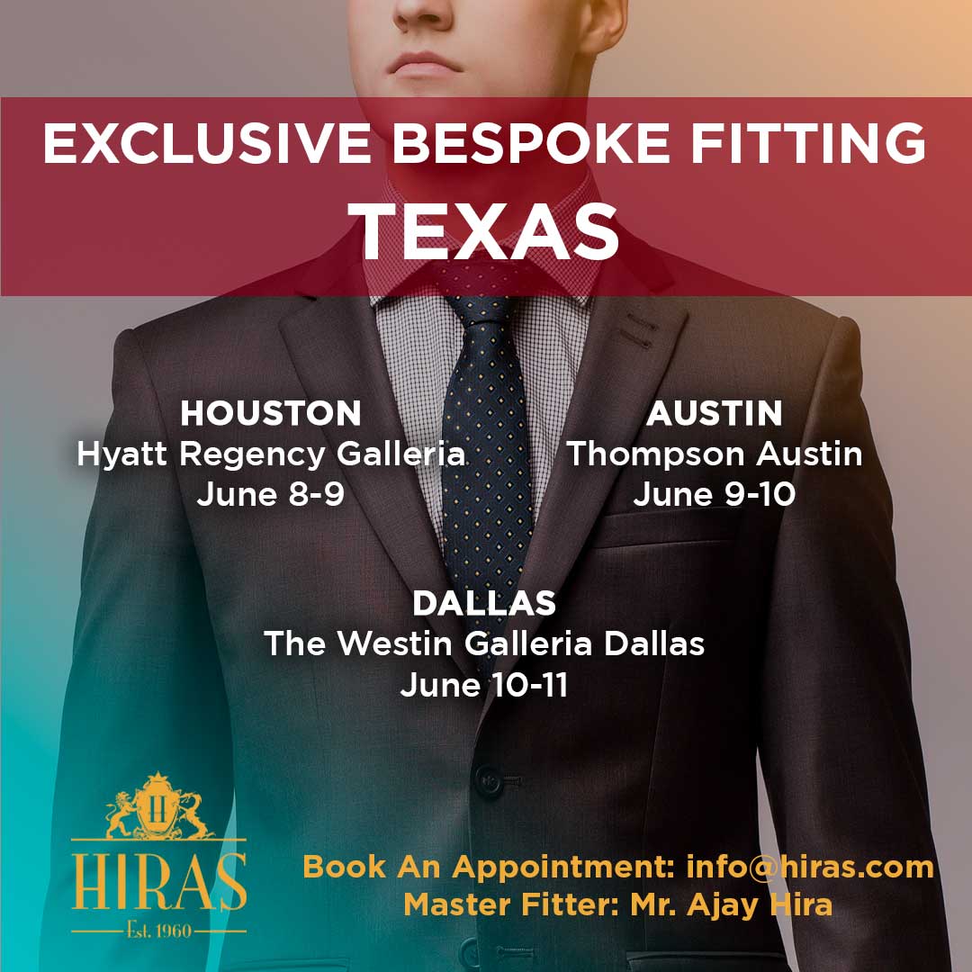 Join us under the #Texas sky and we'll help you customize your finest threads. Schedule a personal fitting from June 8 to 11. Email us at info@hiras.com or book an appointment online hiras.com/Trip-Schedule #bespoketailoring #custommade #hirasbespoke