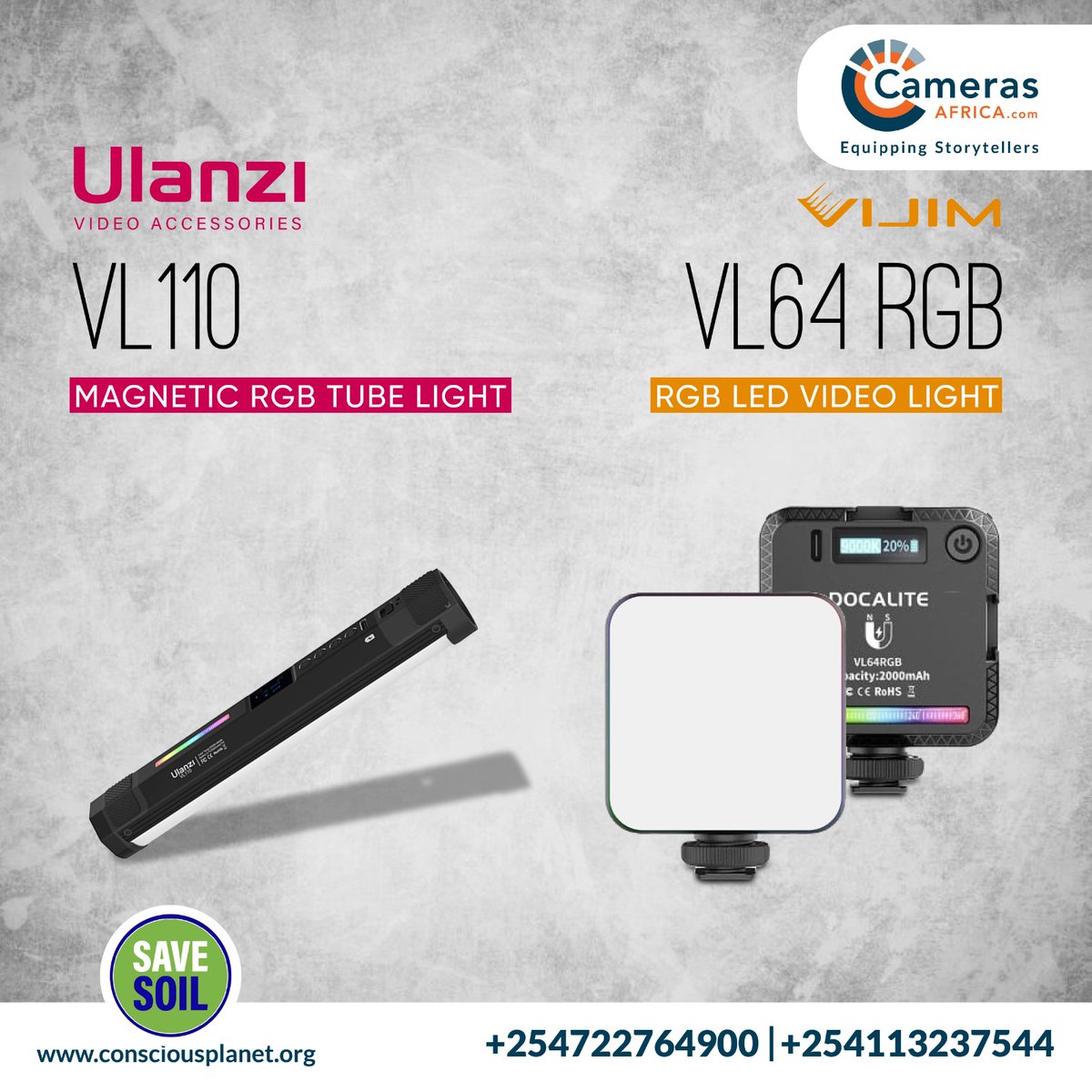 CamerasAfrica's tweet image. Level up your lighting game!  Cameras Africa has you covered!   Ulanzi VL110: Magnetic &amp;amp; portable for creative freedom.  Vijim VL64: Packs a punch with vibrant RGB colors.  Explore endless possibilities! #CamerasAfrica #RGBLighting #Ulanzi #Vijim