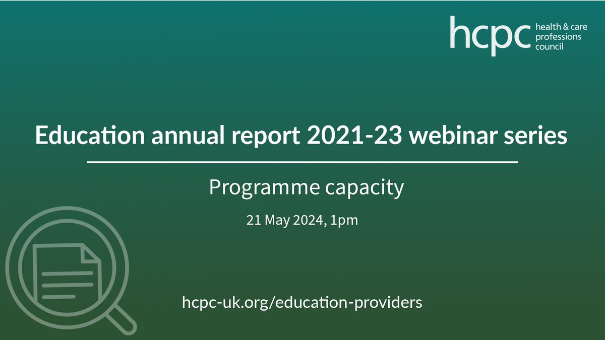 📚 Education providers: The second webinar of the series will focus on programme capacity, another key theme from the findings of our Education annual report 2021-23. 📅 Tues 21 May, 1pm Register now for this webinar and others in the series. ow.ly/YXFn50RzlFl