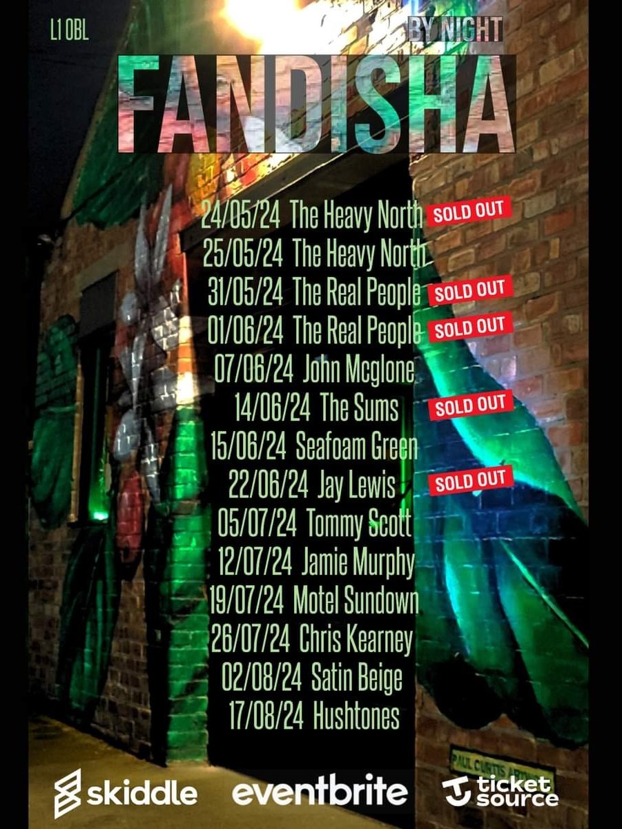 2 WEEKS TODAY we kick off our stripped-back 2-night residency at Liverpool's newest intimate live music venue @FandishaByNight in the @baltictriangle

Friday 24th May 2024  
❌SOLD OUT❌

Saturday 25th May 2024
‼️LAST 10 TICKETS‼️ skiddle.com/e/38265469

We'll be kicking off a