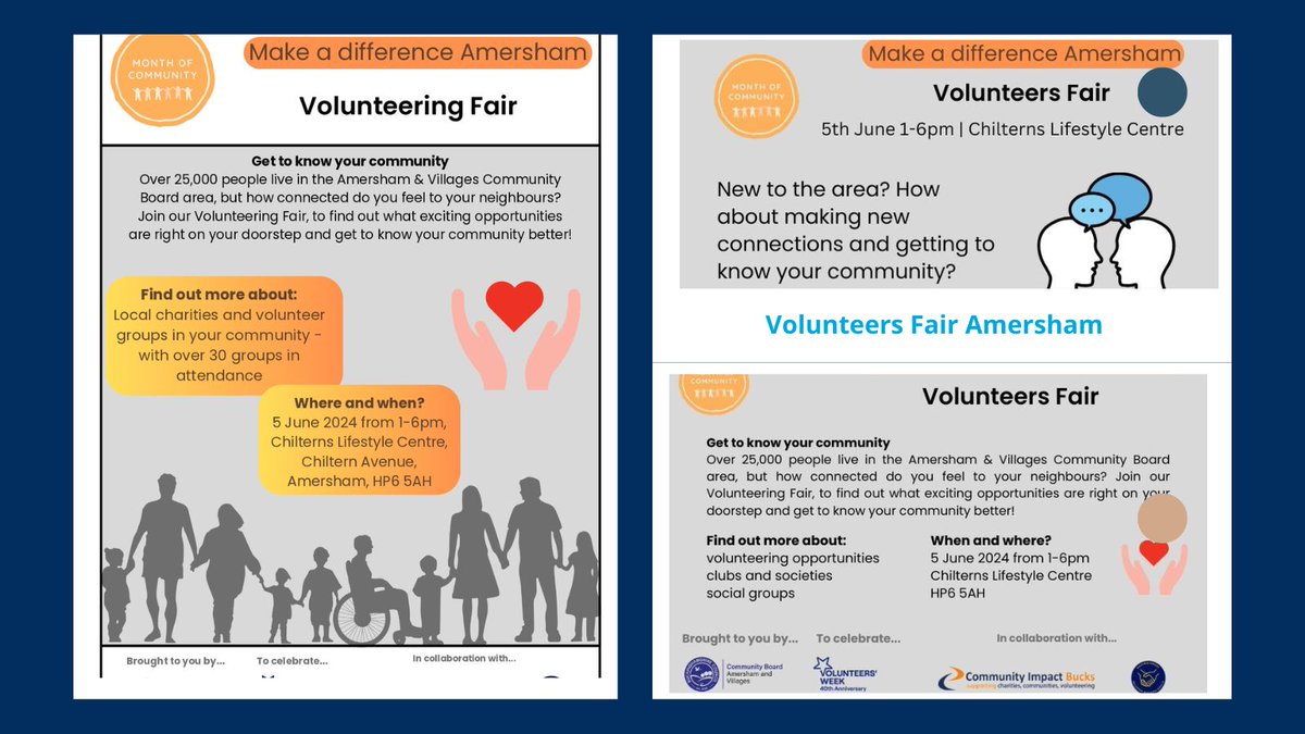 #Amersham & Villages Community Board are inviting the local community to celebrate #NationalVolunteersWeek at a recruitment event on 5th June from 1pm at #ChilternsLifestyleCentre. Sign up to #volunteer using the Volunteer Matching Service: buff.ly/3iR1v3K