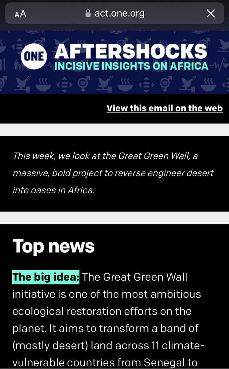 Want to know more about the African Green Wall? And how fragmented funding and unfulfilled pledges are undermining this incredible vision? Check out @ONECampaign’s newsletter this week. act.one.org/mailings/view/…