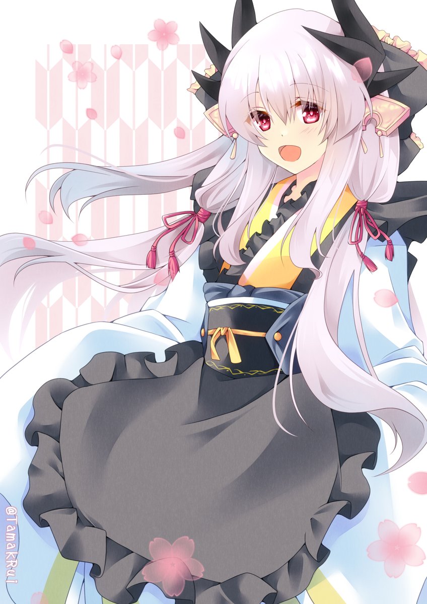 kiyohime (fate) 1girl solo long hair looking at viewer smile open mouth long sleeves  illustration images