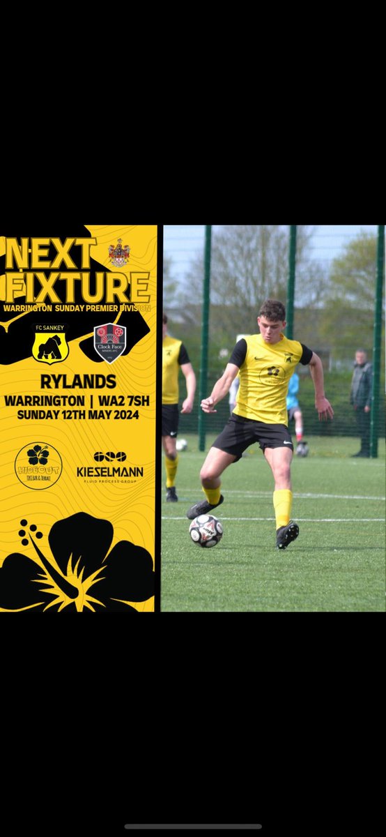 Last league fixture of the 23/24 season👊🏻

Big end to the season coming up and all we can do is focus on getting 3 points against Clock Face, then we’ll see how it all ends🦍

Get down to Rylands on Sunday, get behind the lads once more🟡⚫️